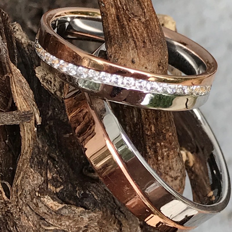 Alliance or blanc et rose en duo tour complet de diamants