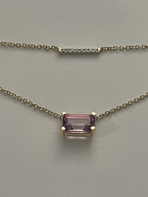 Collier topaze rose et diamants en or jaune 18K