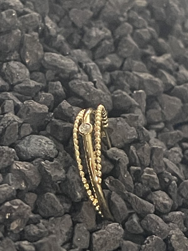 Bague 3 anneaux or jaune 18K sertie d’un diamant