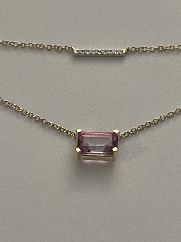 Collier topaze rose et diamants en or jaune 18K